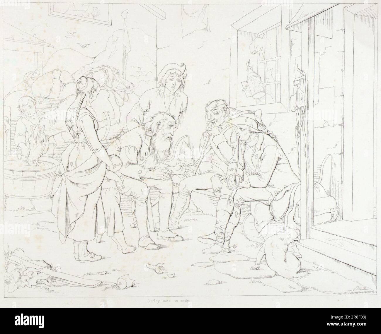 (Rip Van Winkle, illustration) Rip Telling His Fabulous Story 1848 by