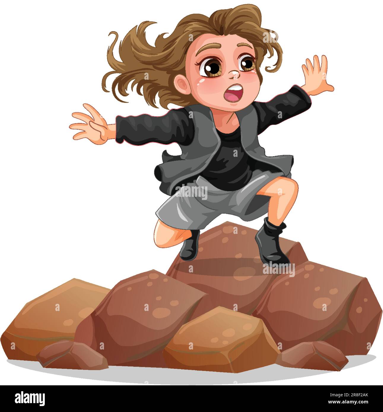 Girl standing on the rock illustration Stock Vector Image & Art - Alamy