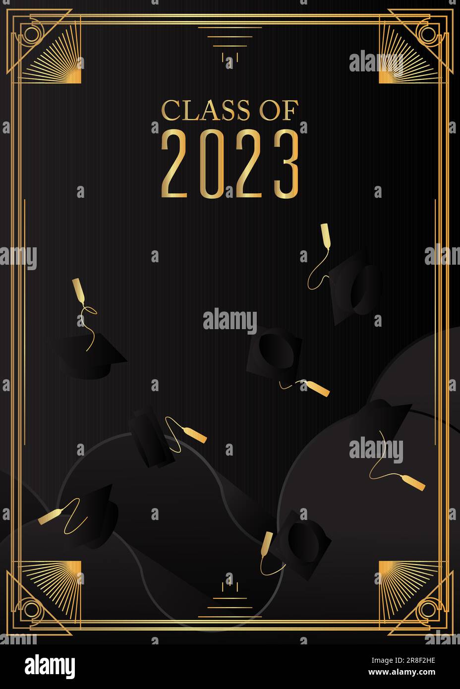 Black and gold class of 2023 Graduation design template. Vintage party ...
