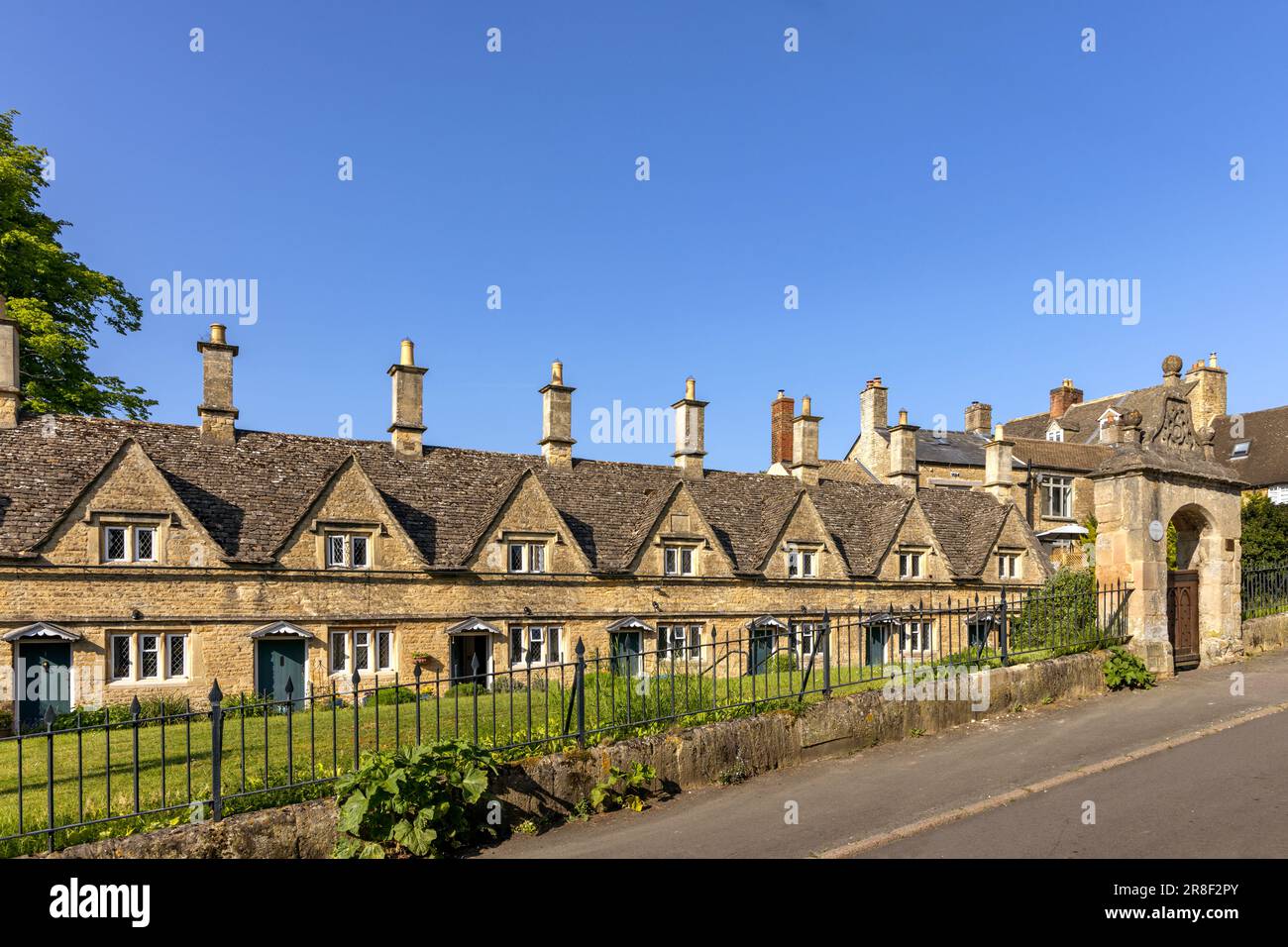 The gabled almshouses in Church Street, Chipping Norton, Cotswolds