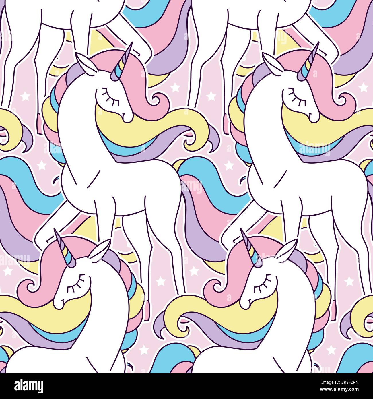 Seamless pattern with white, beautiful, unicorns on a pink background ...