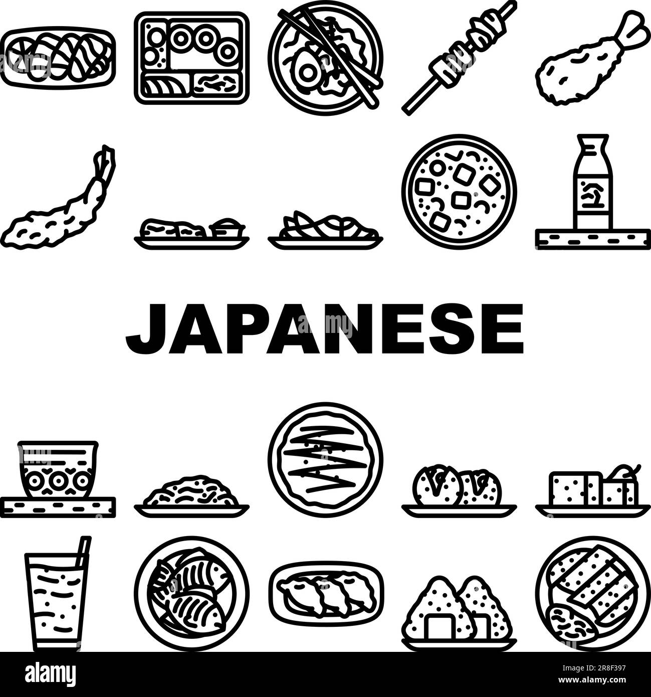 japanese food sushi japan icons set vector Stock Vector