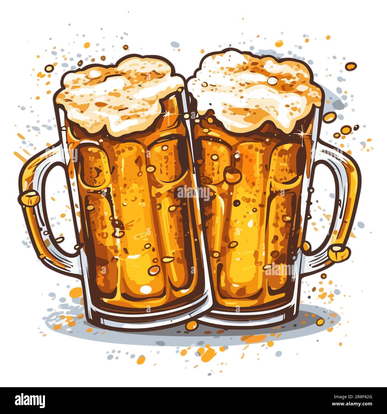 Beer mugs, comic style vector illustration on white background Stock Vector