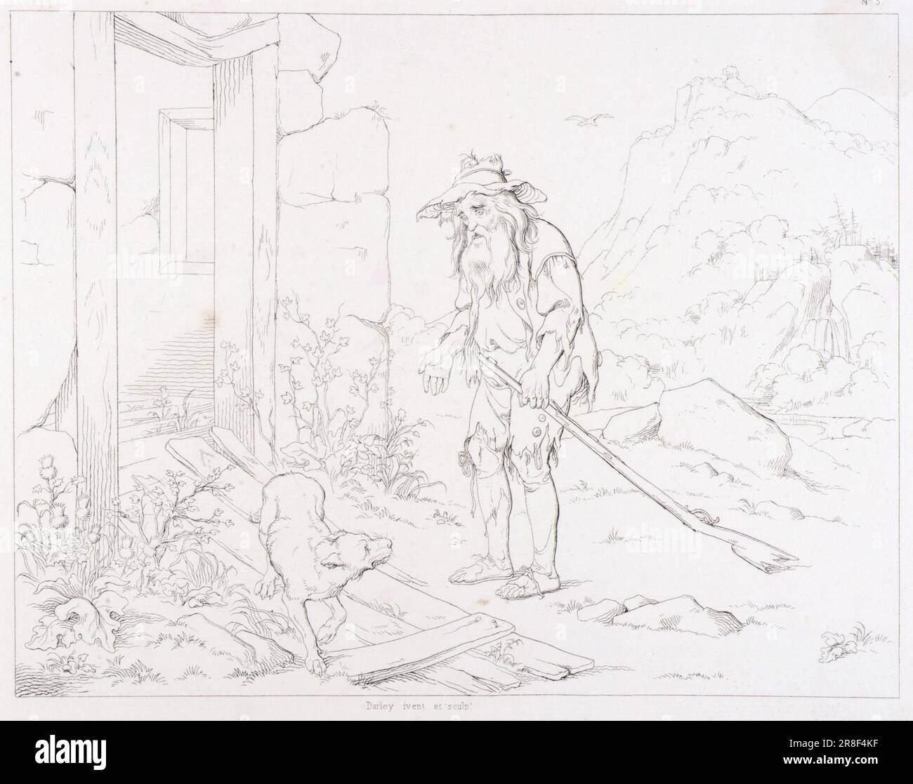 (Rip Van Winkle, illustration) Rip Returns to His House in Ruins 1848