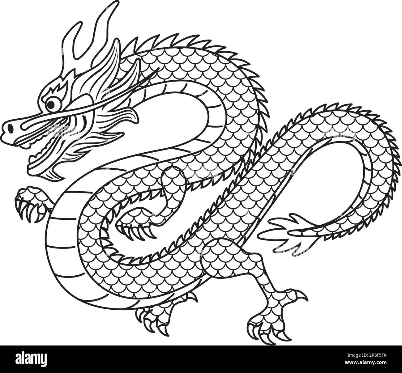 Year Of The Dragon Vector Black And White Zodiac Symbol Illustration Isolated On A White Background. Stock Vector
