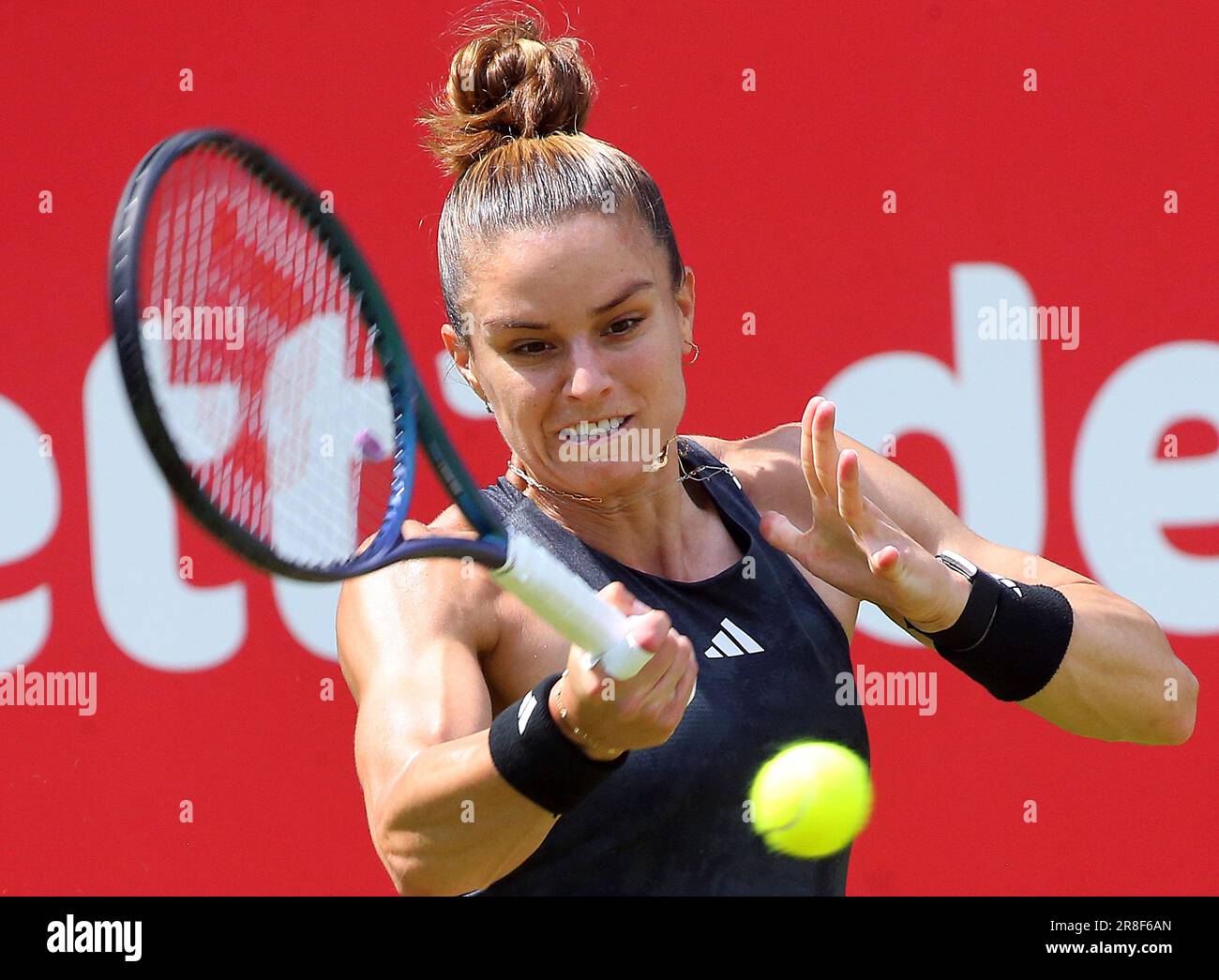 Greece's Maria Sakkari in action during her match against France's Alize  Cornet during their WTA tour round of 16 tennis match in Berlin, Wednesday,  June 21, 2023. (Wolfgang Kumm/dpa via AP Stock