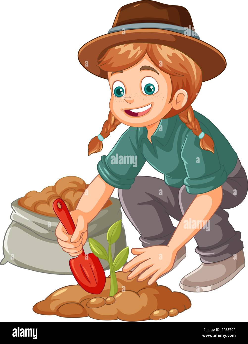 Farmer planting small plant on the ground isolated illustration Stock ...