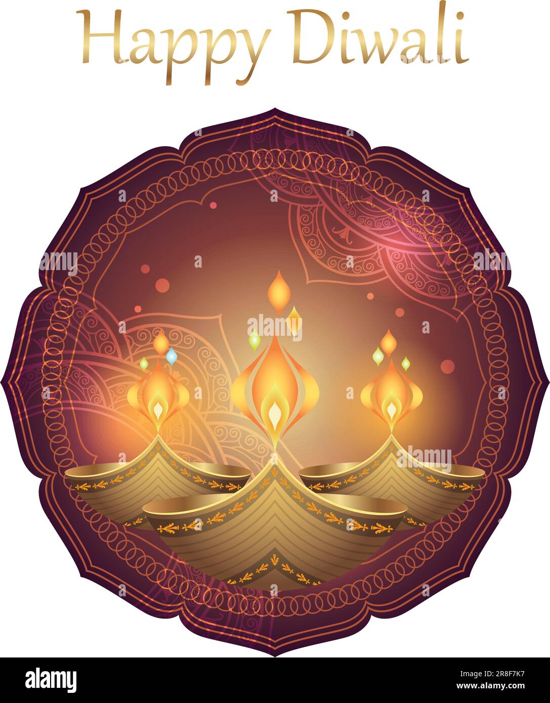 Happy Diwali Symbol Design With Votive Candles Isolated On A White