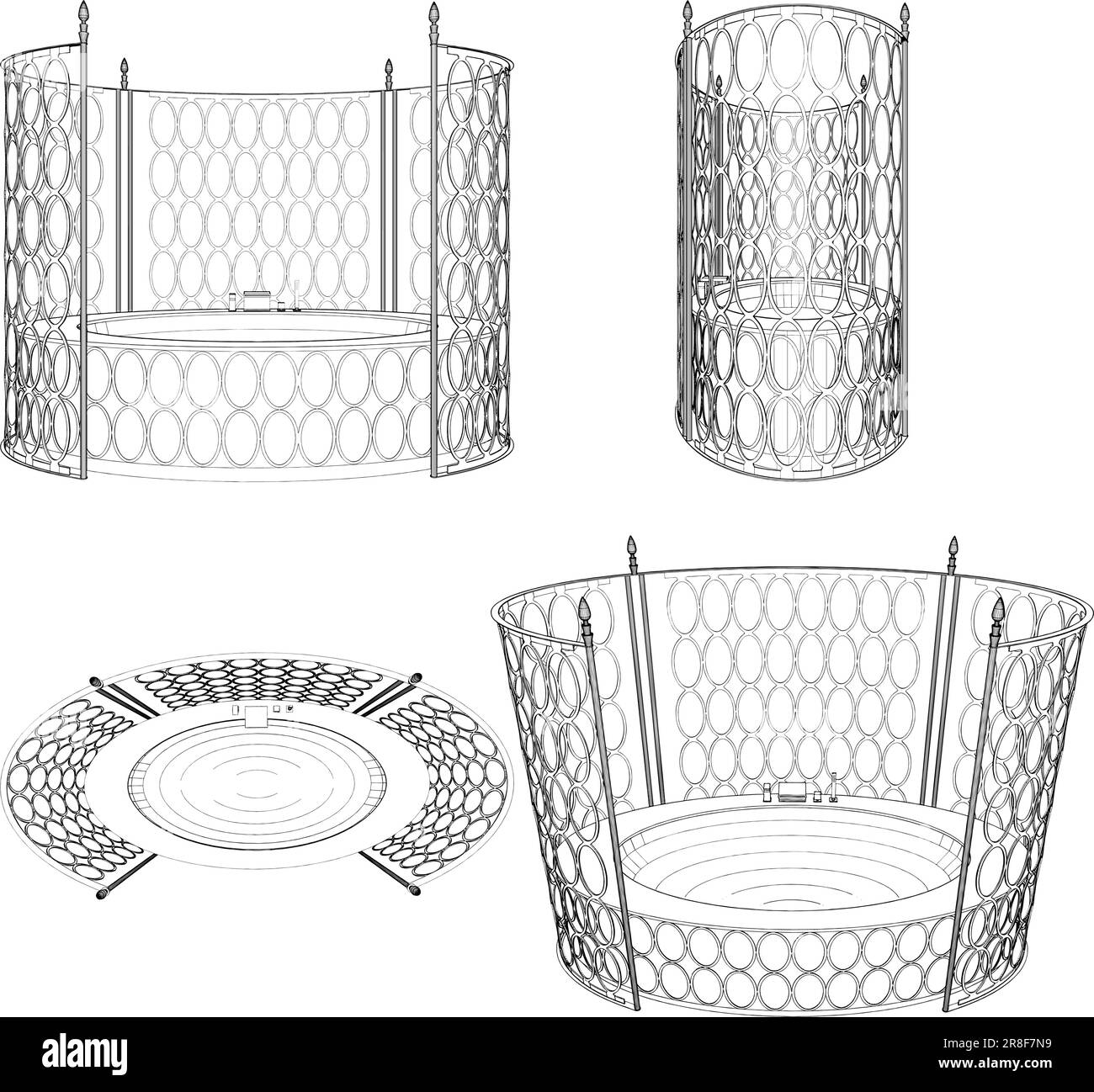 Bathroom Tub With Metal Fence Vector. Illustration Isolated On White Background. A vector illustration Of An Modern Bathroom Tub. Stock Vector