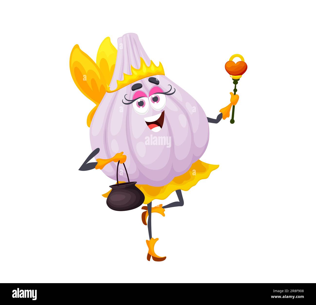 Cartoon Halloween garlic fairy character. Funny vector pixie vegetable ...
