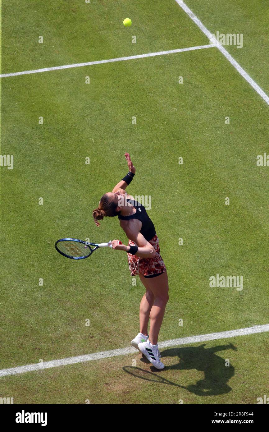 Berlin, Germany. 21st June, 2023. Tennis WTA Tour Round of 16 - Sakkari (GRE) - Cornet (FRA): Maria Sakkari serves the ball. Credit: Wolfgang Kumm/dpa/Alamy Live News Stock Photo