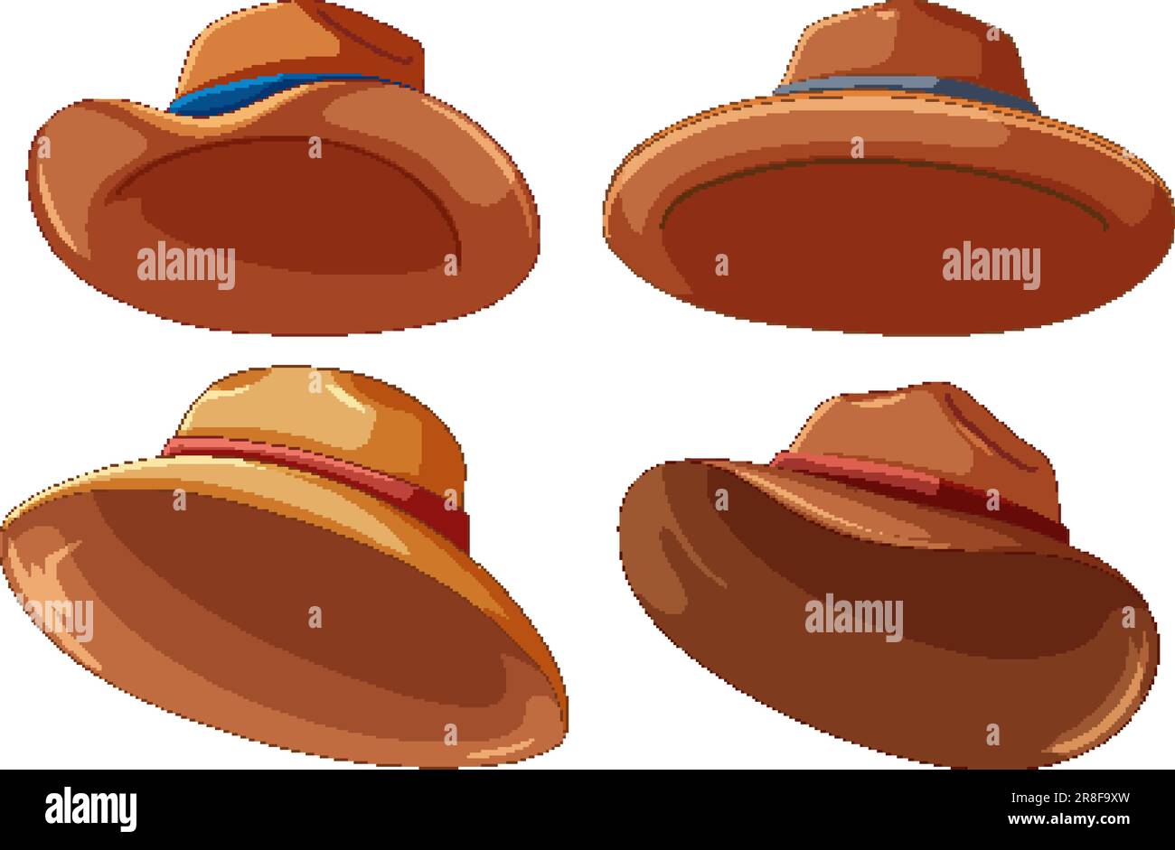 Collection of Brown Hats in Various Styles illustration Stock Vector
