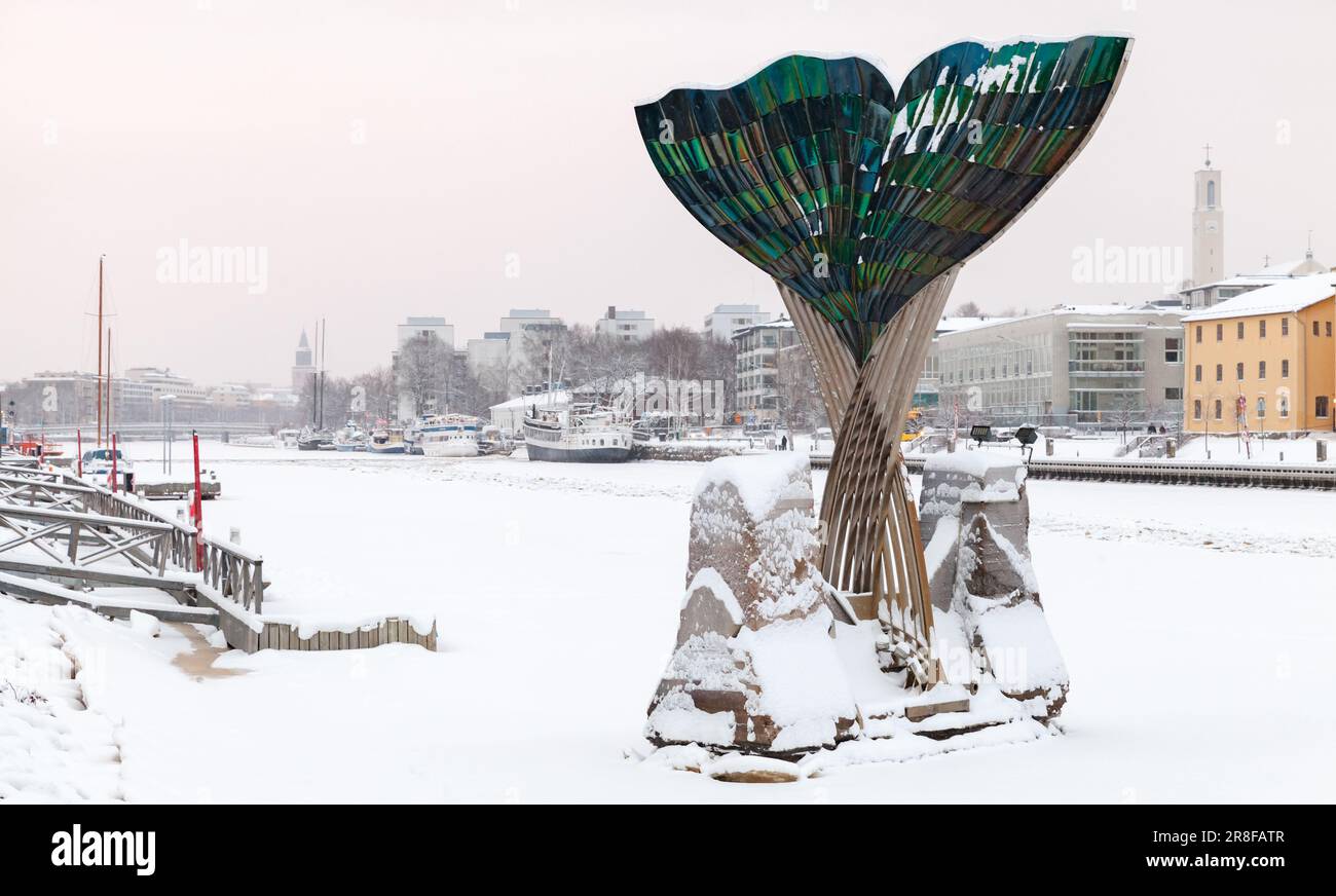 Turku, Finland - January 17, 2016: Harmonia or Harmony fountain sculpture by Achim Kuhn on a winter day Stock Photo