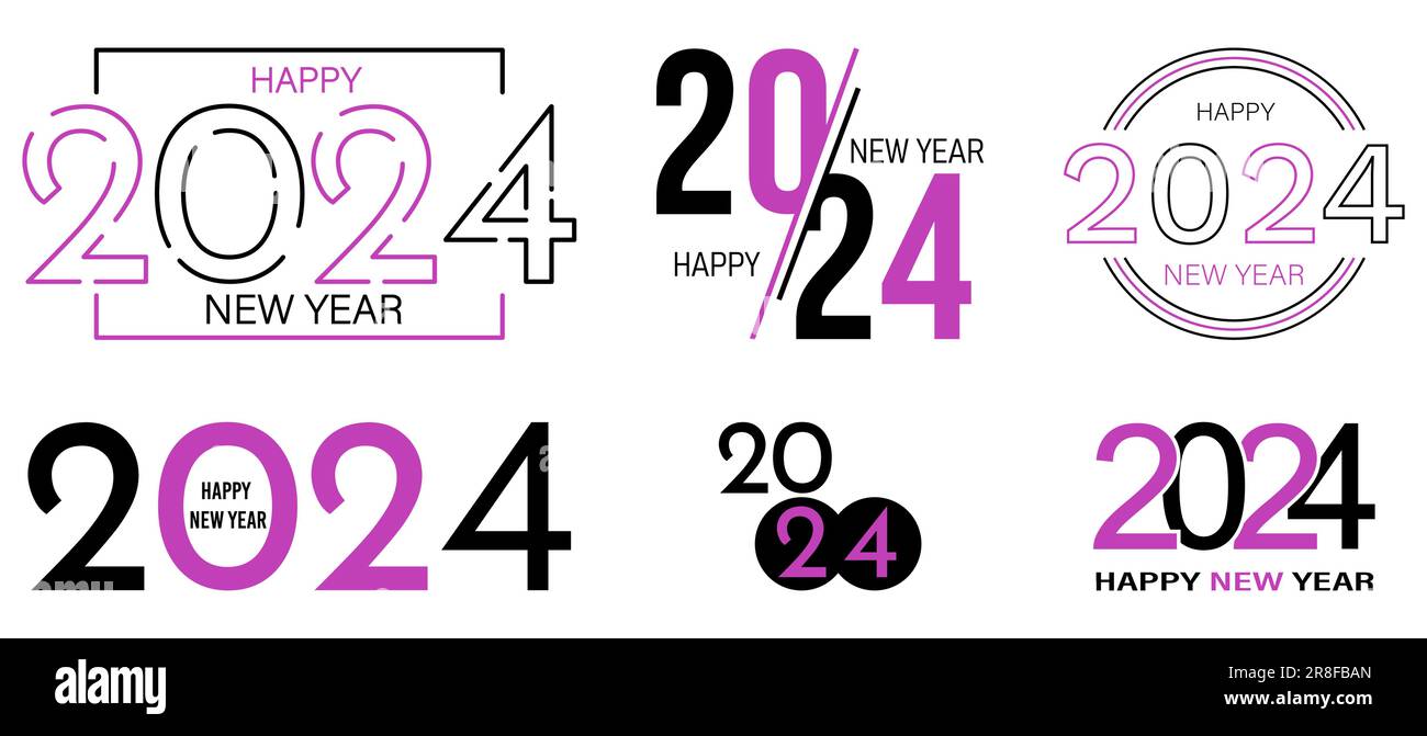 Collection of 2024 Happy New Year logo. 2024 number design template ...