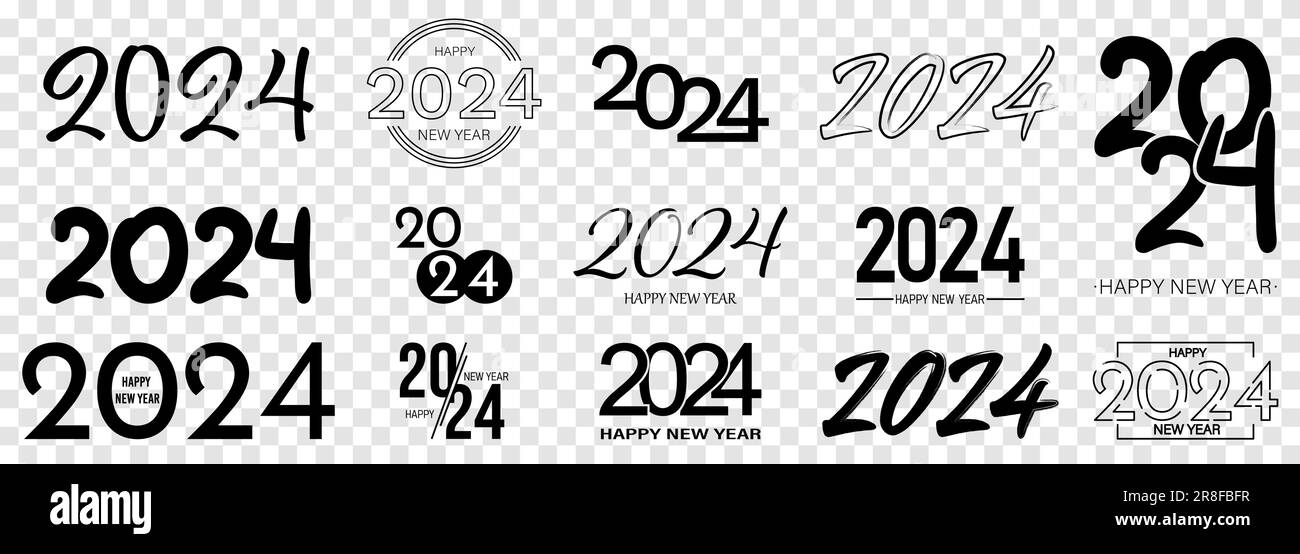 Set of 2024 Happy New Year icons. 2024 number design template. Can use