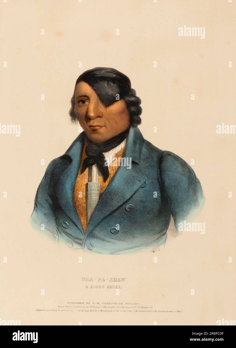 WAA-PA-SHAW. A SIOUX CHIEF, from History of the Indian Tribes of North America ca. 1838 by McKenney and Hall, 1836-1844 Stock Photo