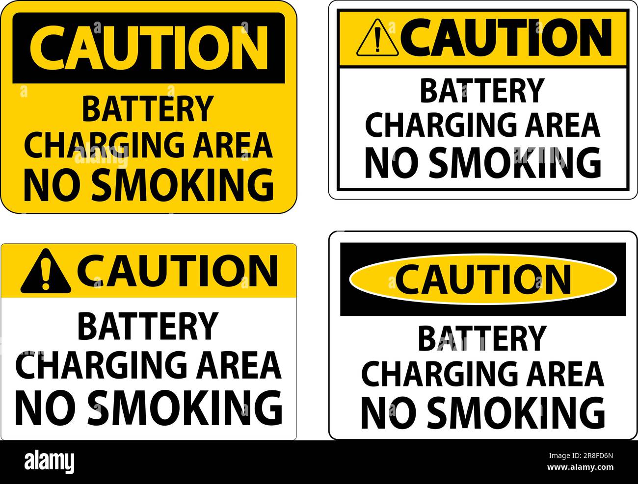 Caution Sign Battery Charging Area, No Smoking Stock Vector