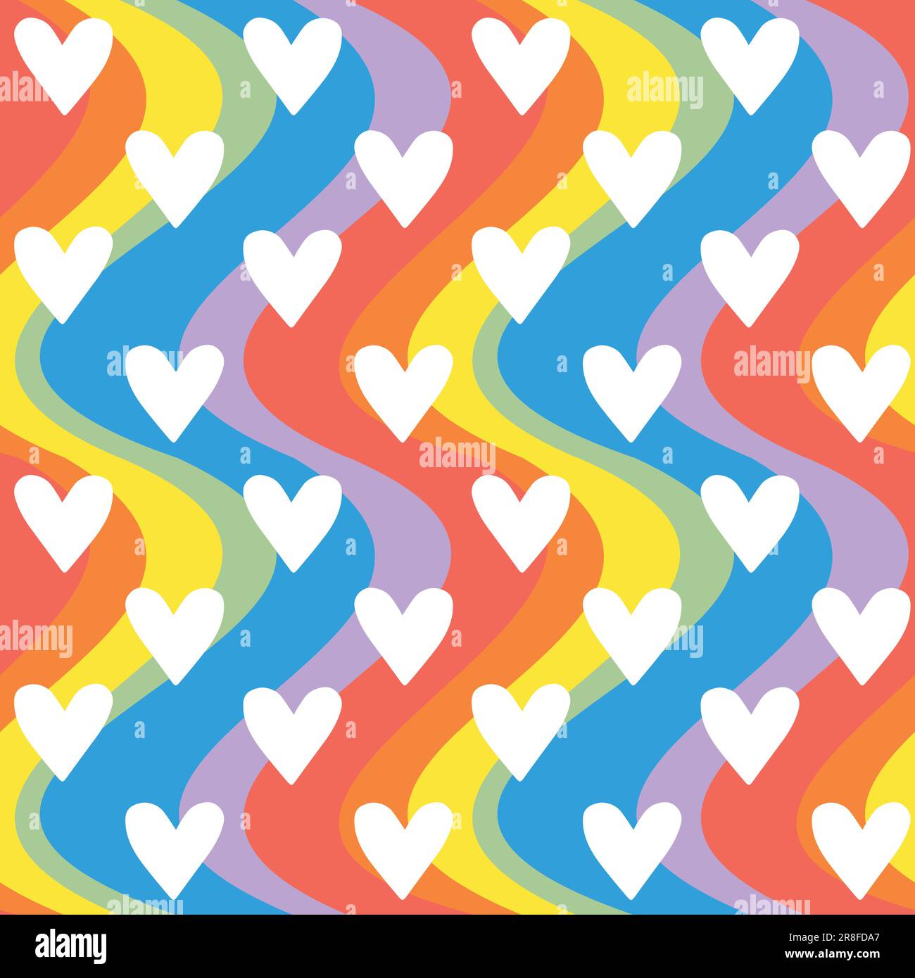 Vector seamless pattern of hearts isolated on groovy wavy lgbt flag ...