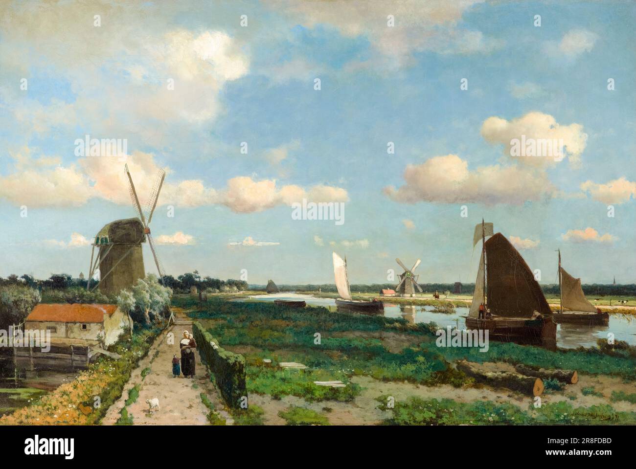 Jan Hendrik Weissenbruch, The Trekvliet, landscape painting in oil on canvas, 1870 Stock Photo