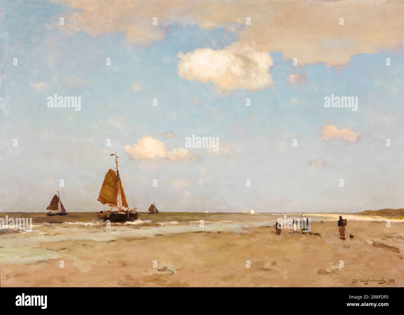Jan Hendrik Weissenbruch, Beach Scene, landscape painting in oil on canvas, 1887 Stock Photo