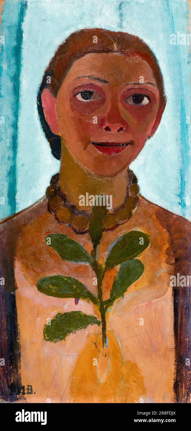 Paula Modersohn Becker (1876-1907), Self-portrait with a camellia branch, painting in oil on panel, 1906-1907 Stock Photo