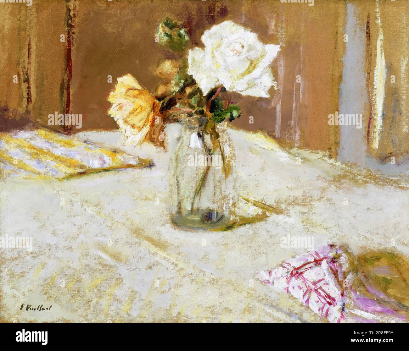 Édouard Vuillard, Roses in a Glass Vase, still life painting in oil on canvas, circa 1919 Stock Photo