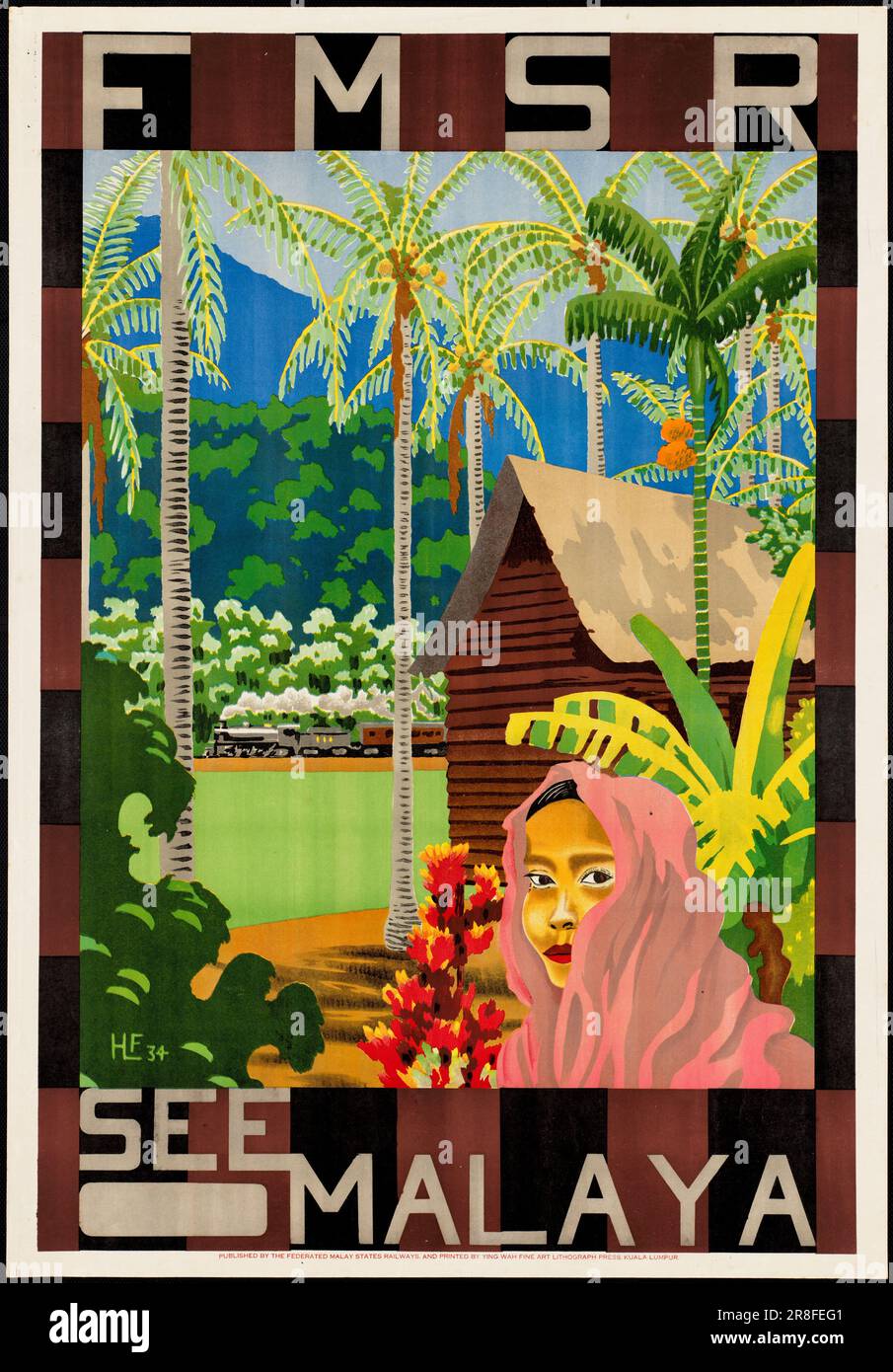 Vintage Travel Poster promoting tourism in Malaya Stock Photo