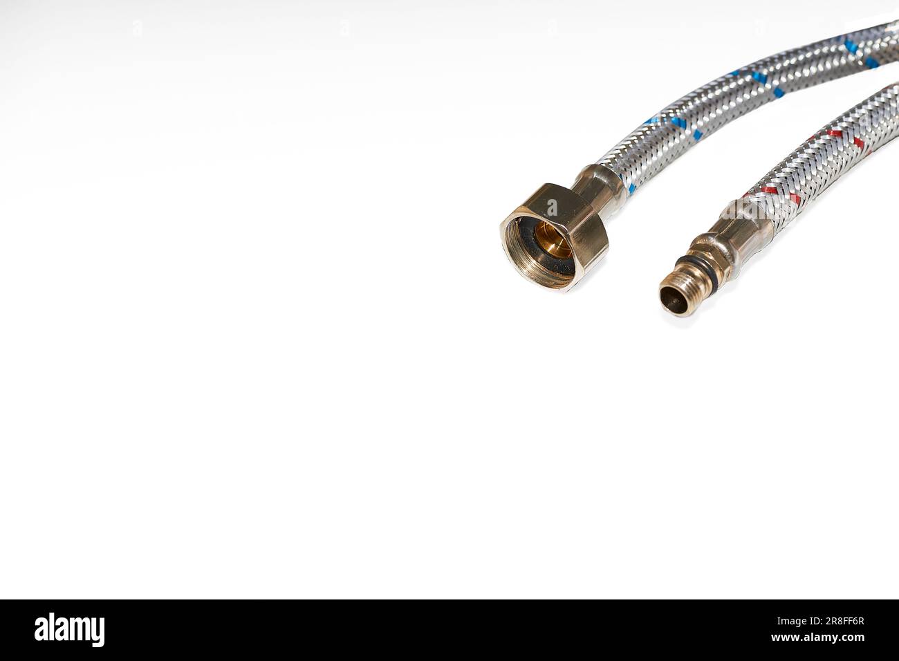 Plumbing. Flexible metal stainless steel faucet hoses Stock Photo