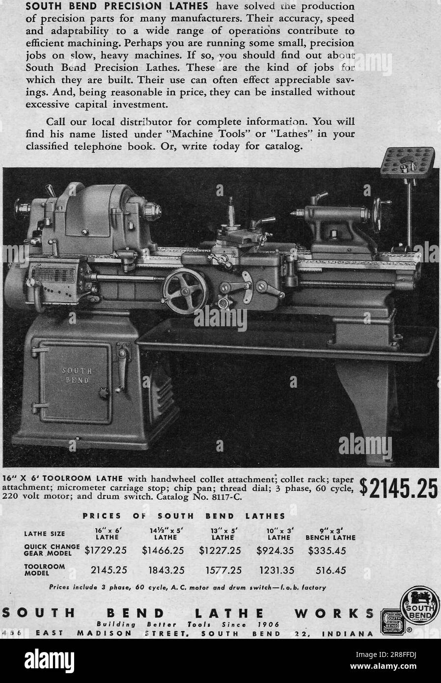 South bend lathe works - Machine tools advert in a magazine 1949 Stock Photo