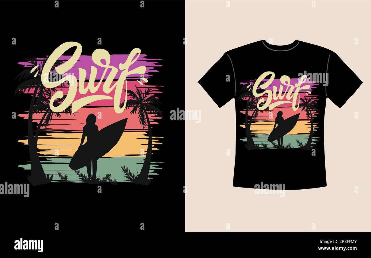 Surf Graphic t shirt design vector art print. Stock Vector