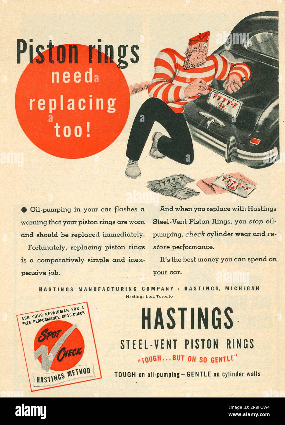 Hastings steelvent piston rings advert in a magazine 1949 Stock Photo