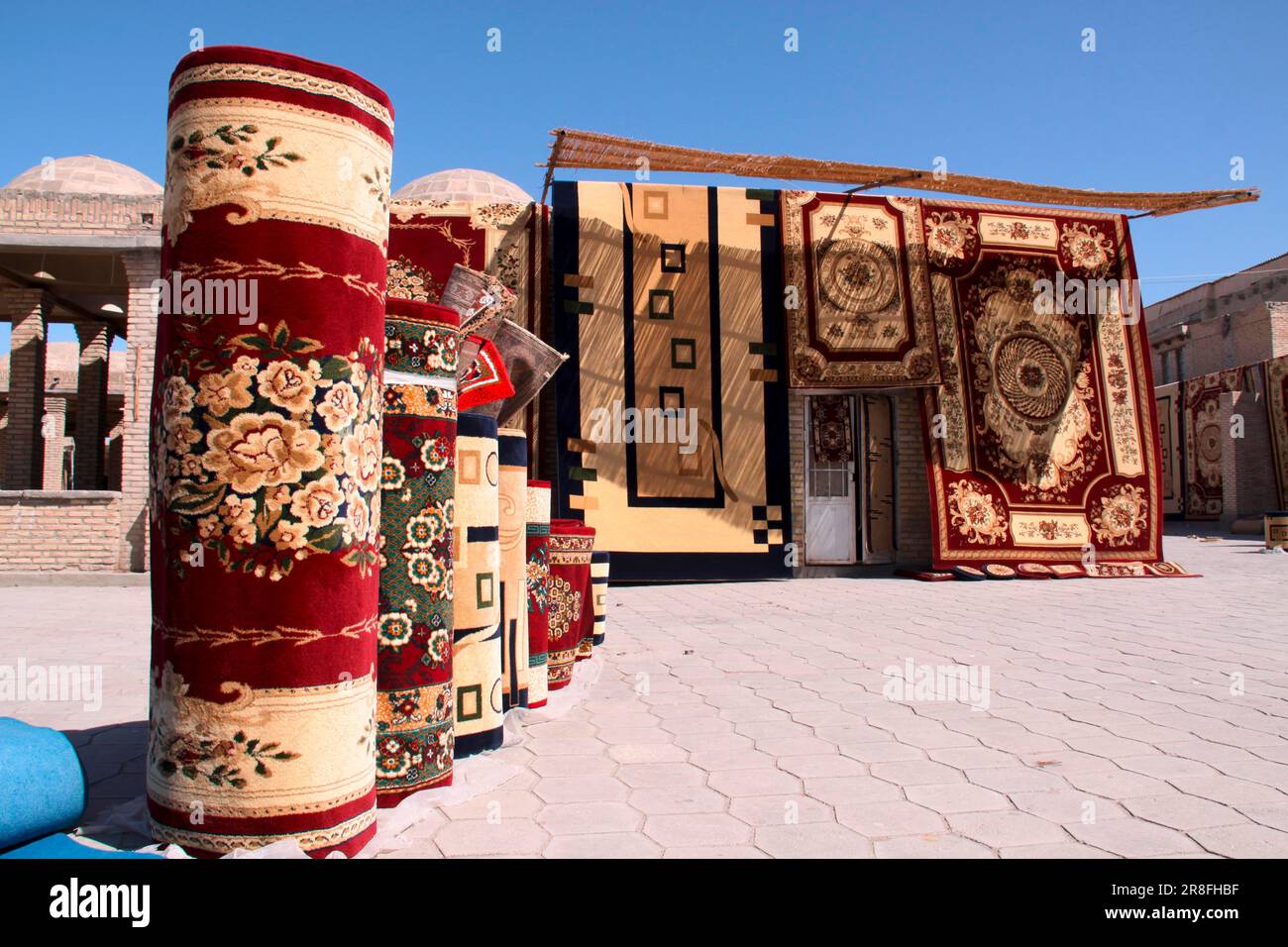 Carpets at a market in Bukhara Uzbekistan Stock Photo