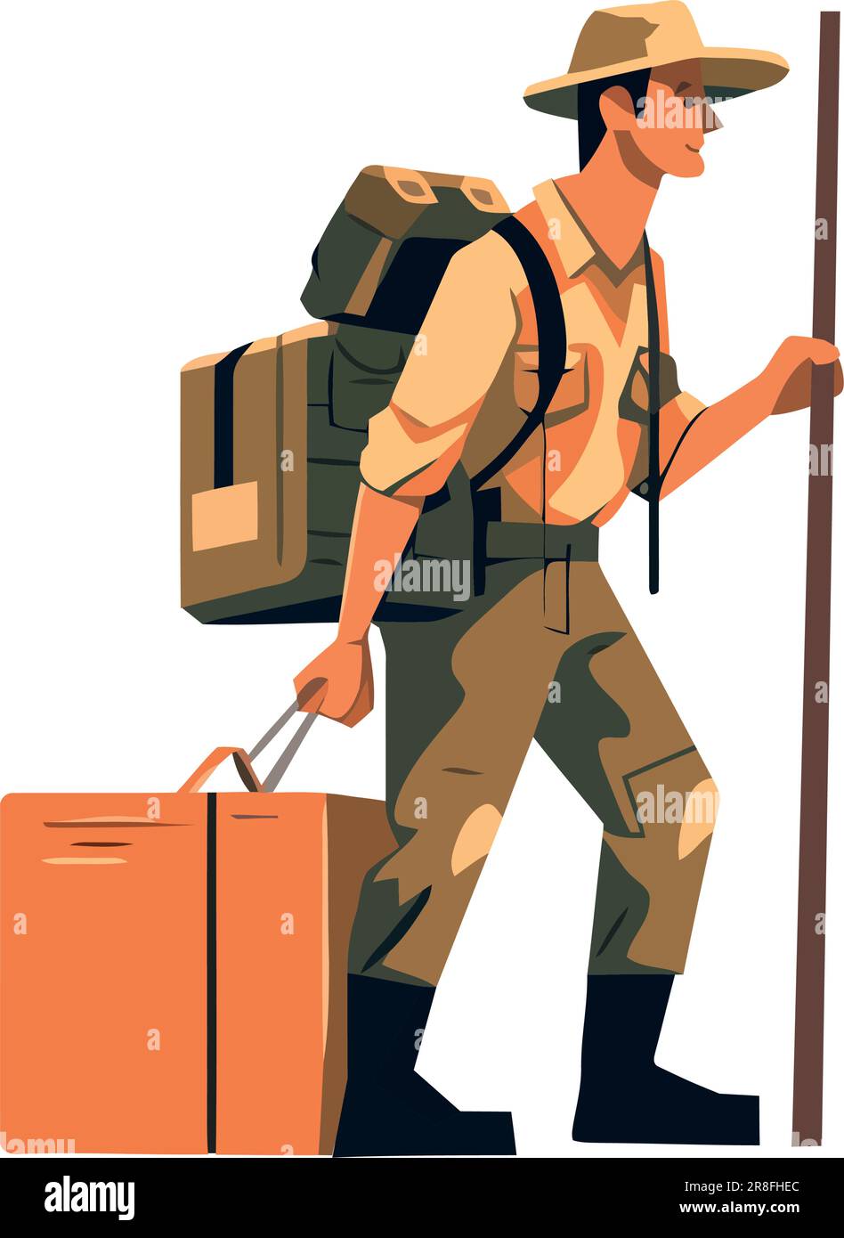 Male explorer backpack walking Stock Vector Images - Alamy