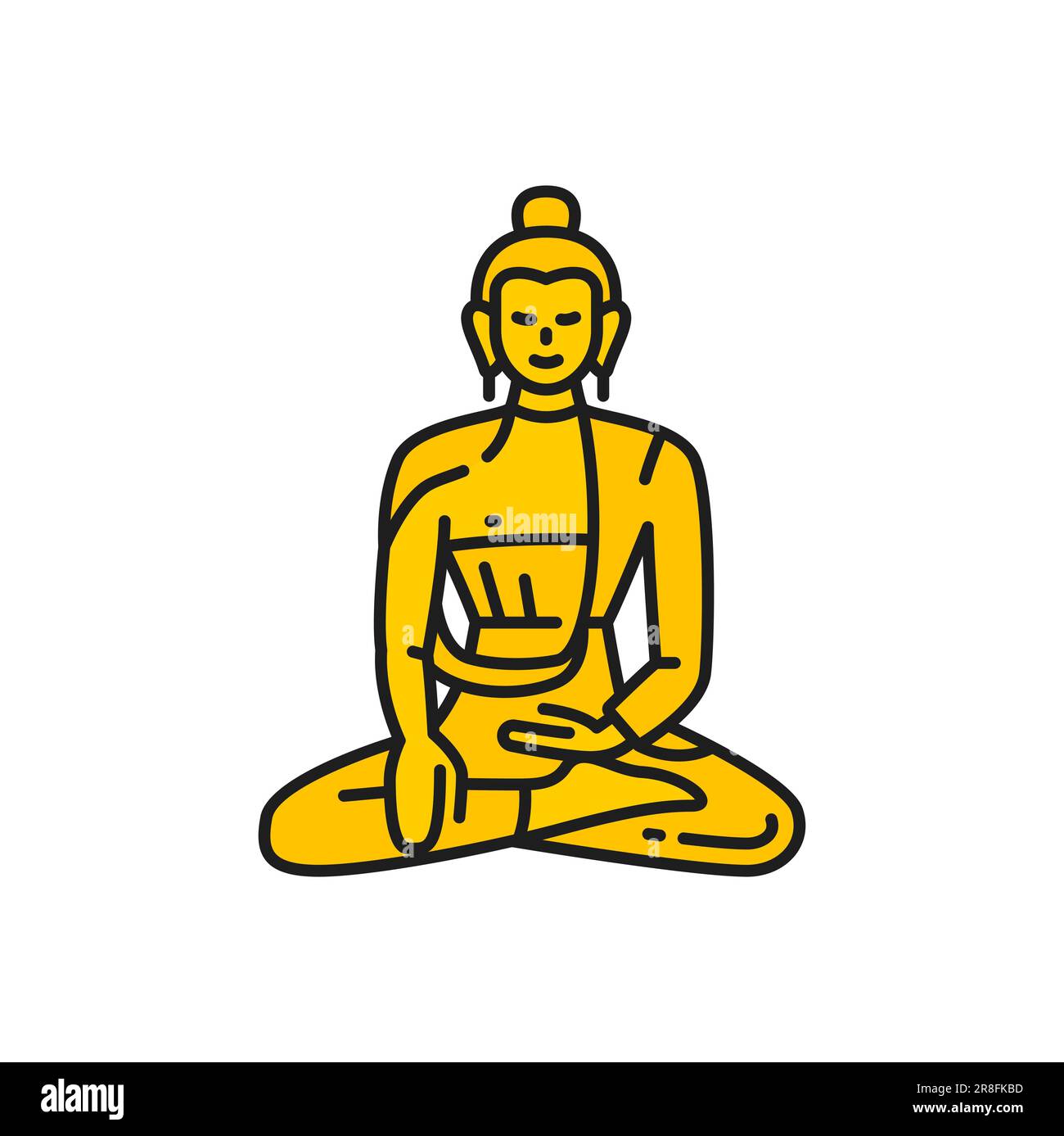 Big Buddha large golden statue prayer, lotus pose color outline icon