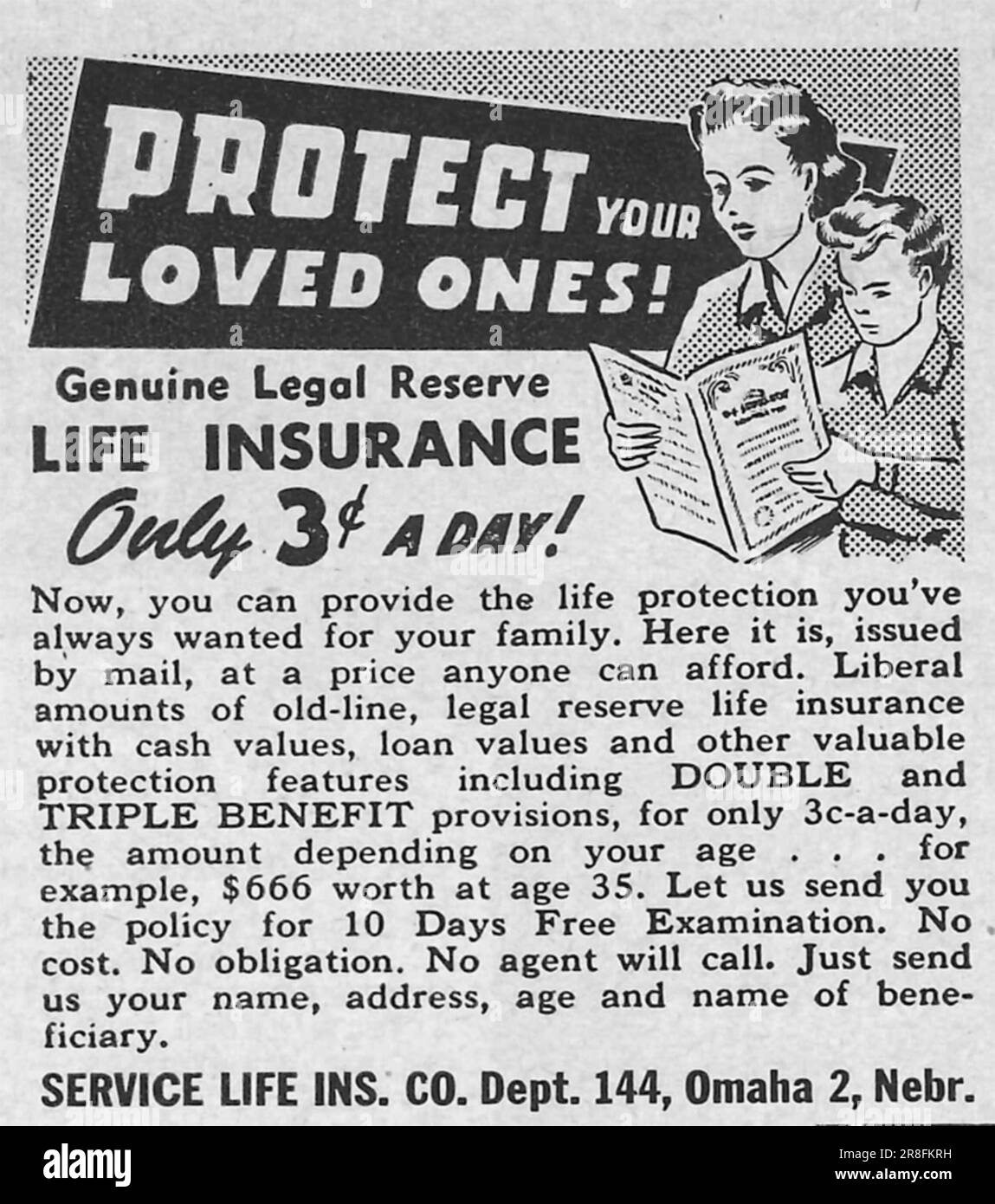 Genuine legal reserve life insurance advert in a magazine 1949 Stock Photo