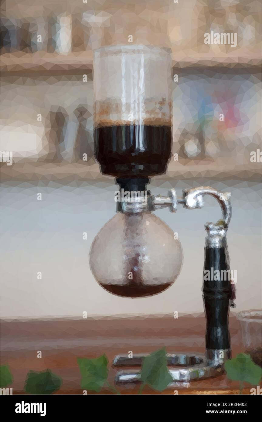 siphon coffee maker in the process of boiling and steaming with coffee Stock Vector