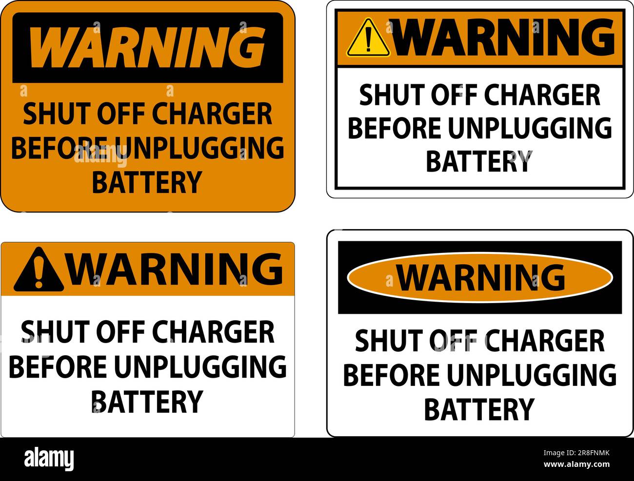 Warning Sign Shut Off Charger Before Unplugging Battery Stock Vector
