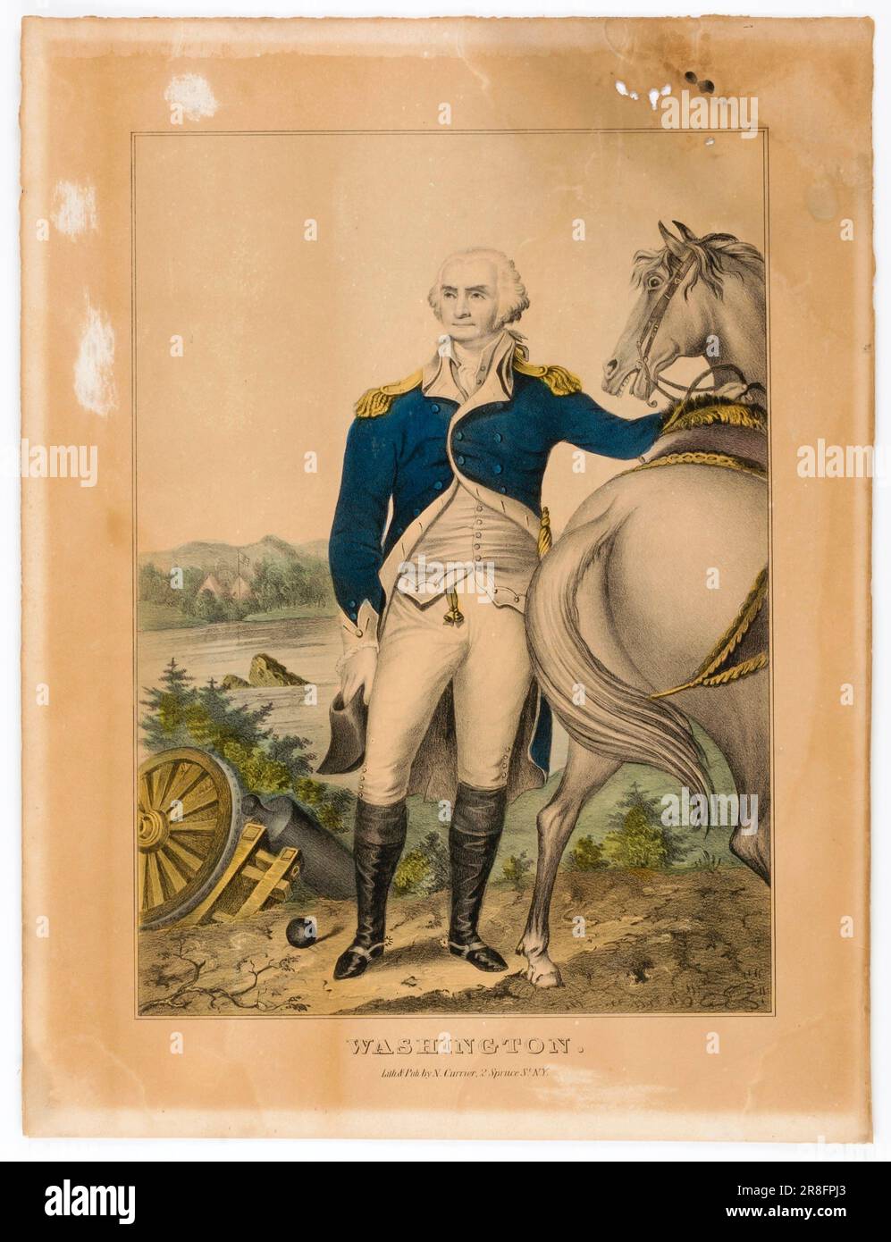 Washington (Standing by His Horse) n.d. by Nathaniel Currier, born Roxbury, MA 1813-died New York City 1888 Stock Photo