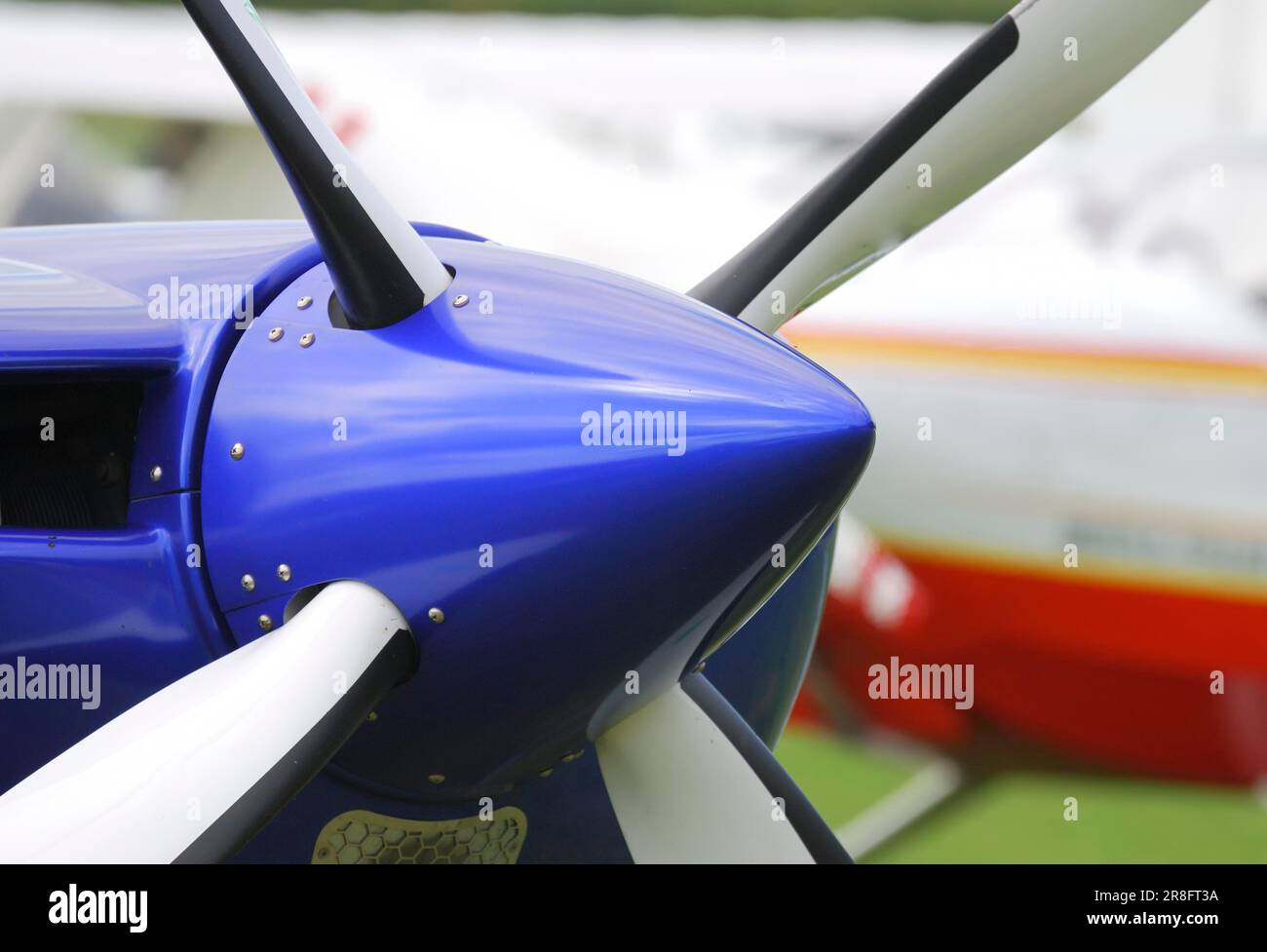 Propeller of a blue plane Stock Photo