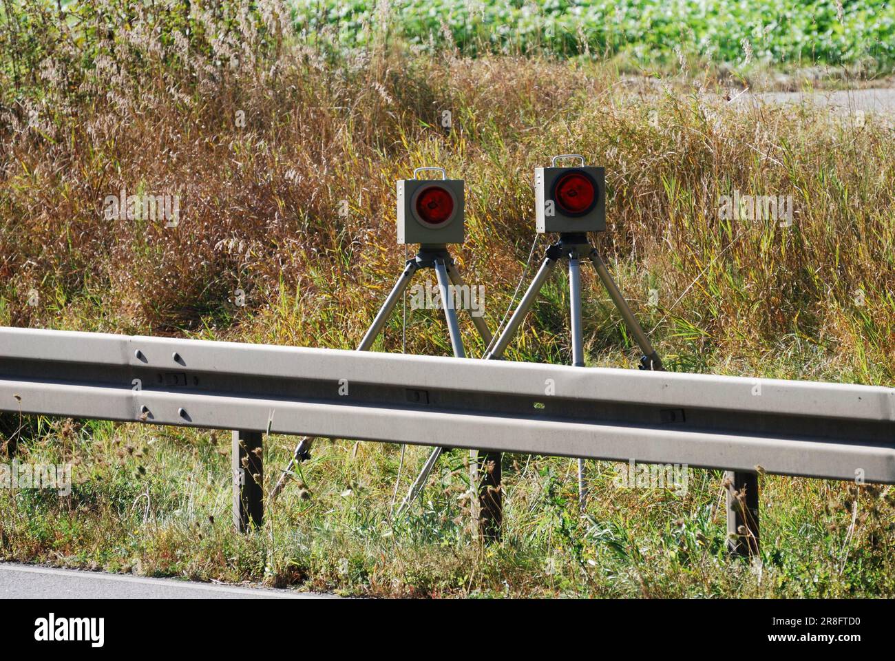 Radar trap hidden behind a safety fence Stock Photo Alamy