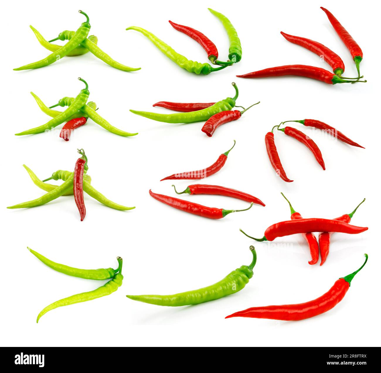 Set of Green and Red Chili Peppers Isolated on White Background Stock ...