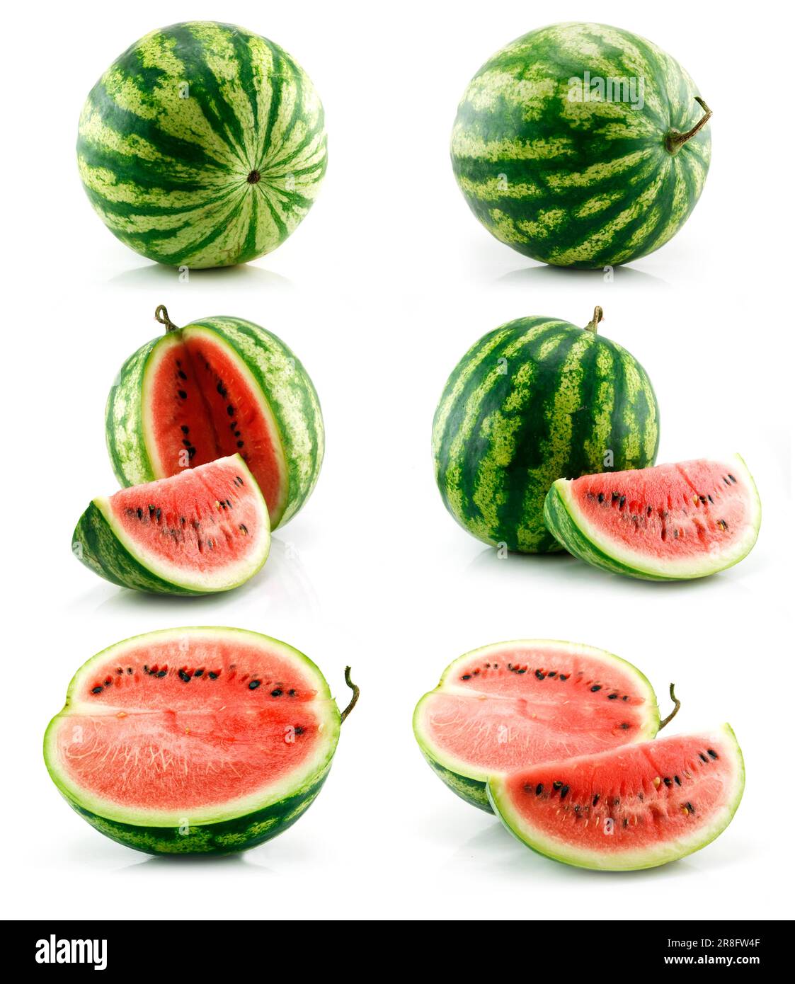 Set of Ripe Green Watermelon Fruits Isolated on White Background Stock ...