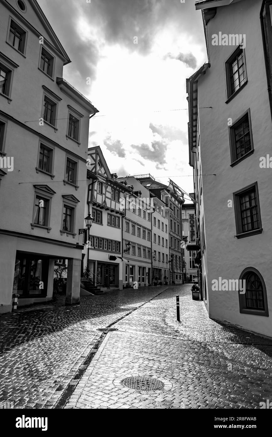 Shopping Street in Old Town in St Gallen, Switzerland Stock Photo