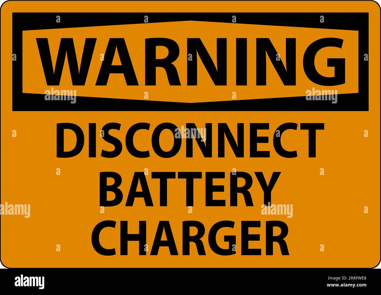 Warning Sign Disconnect Battery Charger On White Background Stock