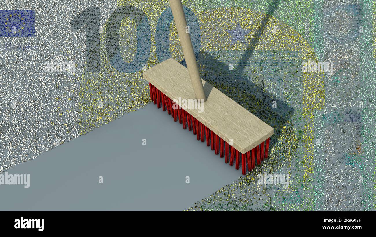 Broom sweeps Euro snippets Stock Photo