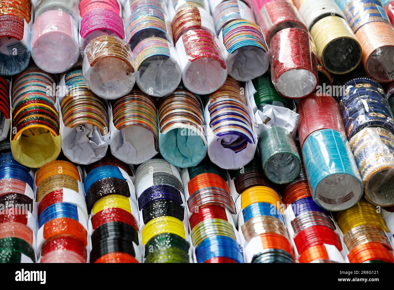 Dhaka, Bangladesh June 20, 2023 A vendor is selling traditional Bengali glass bangles on the