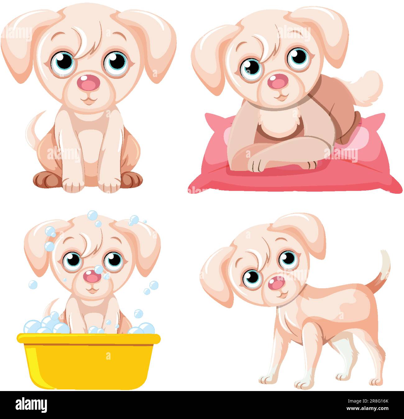 Set of cute puppy in different pose illustration Stock Vector Image ...