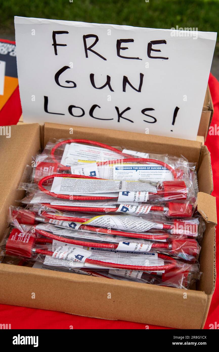 Detroit, Michigan USA, 17 June 2023, Free gun locks were available at a