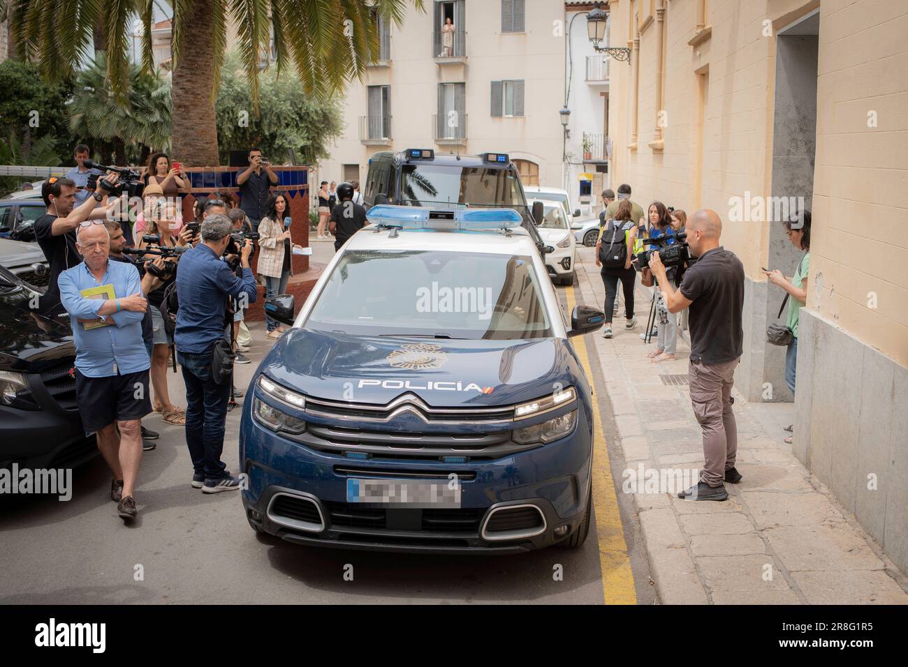 Garraf Operations A police car in front of Sitges Town Hall on the day of an ...