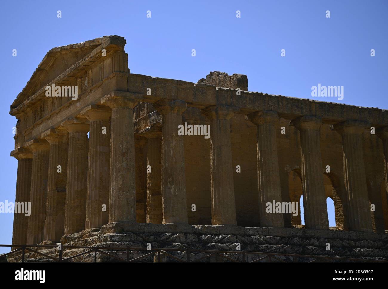 Landscape with scenic view of the Doric order Temple of Concordia at ...